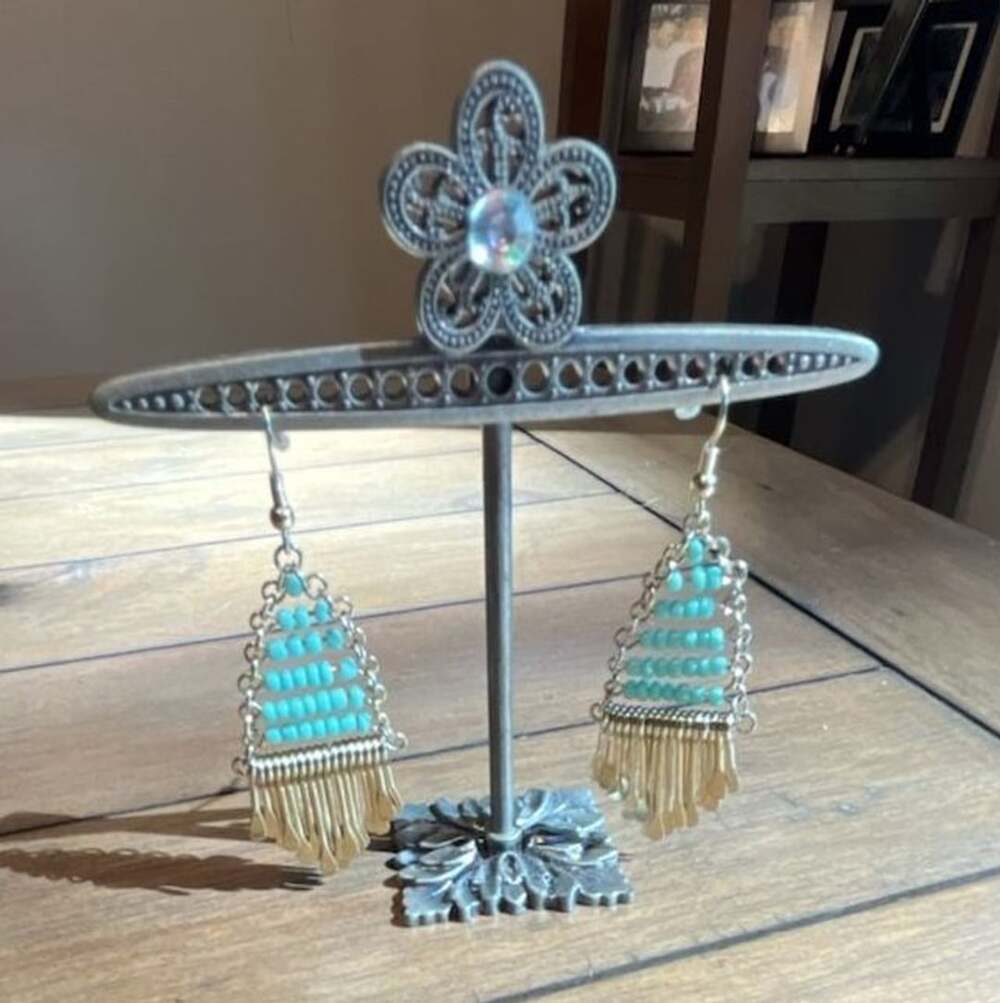 Sterling Silver Turquoise Beaded Tiered Fringe Dangle Earrings